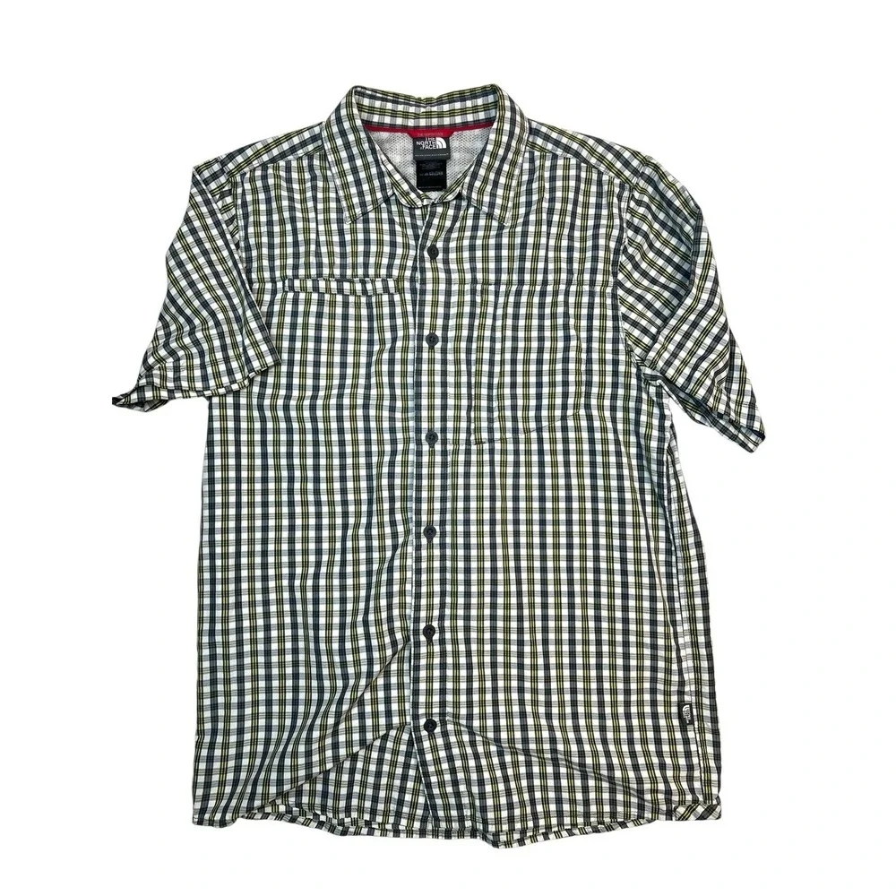 The North Face Mens Small Black Yellow Plaid Short Sleeve Button Up‎ Shirt